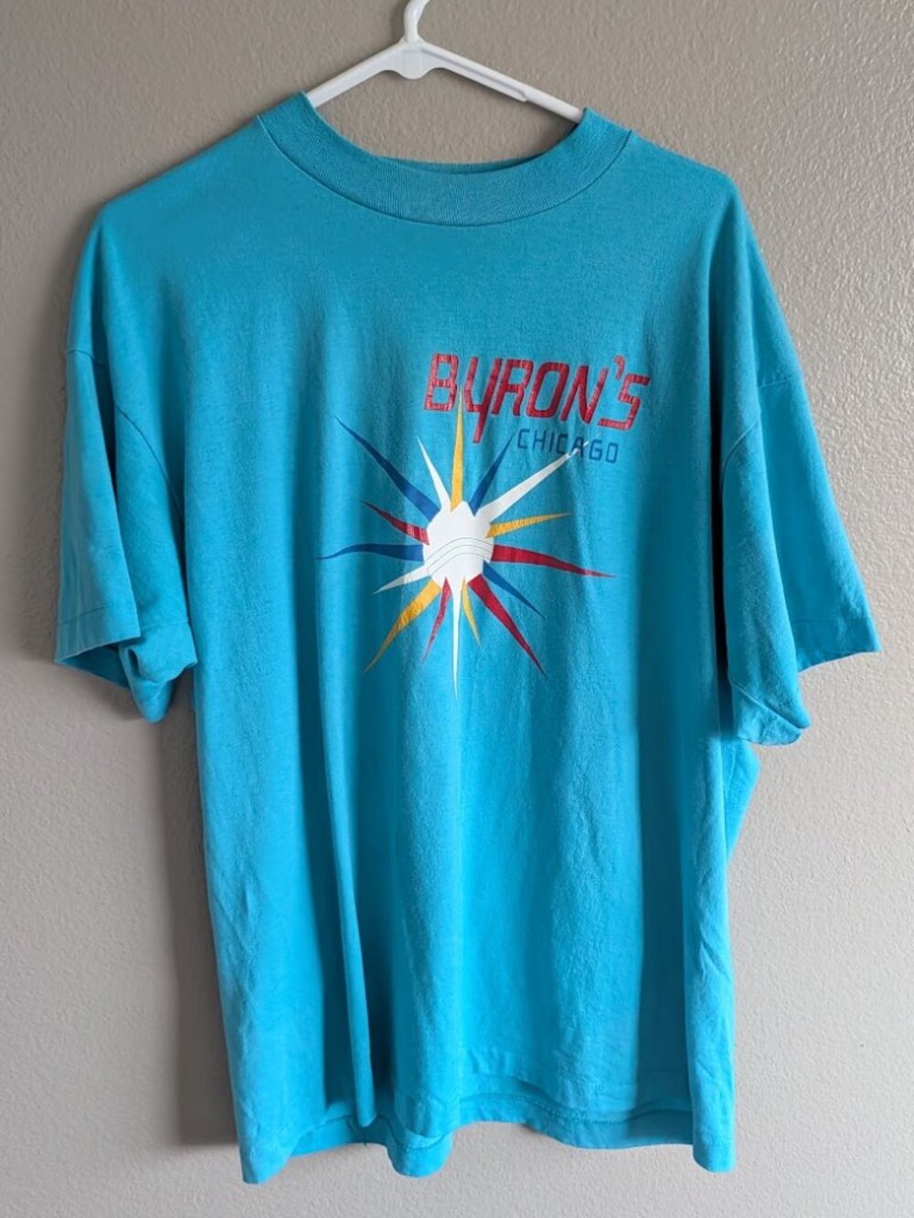 Vintage Byron's Chicago Hot Dogs Tee Size XL Teal Single Stitch 1990s Retro